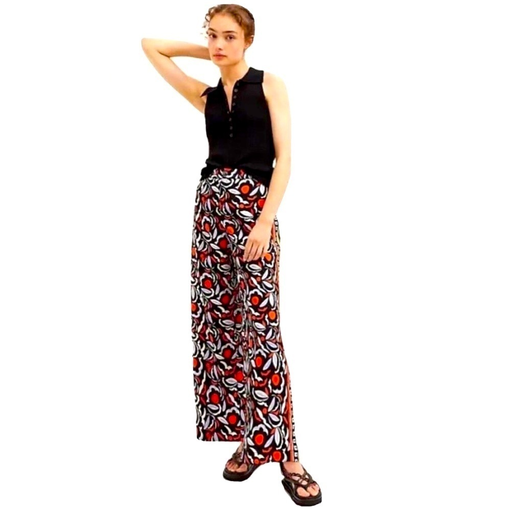 By Anthropologie Breezy Straight Red Motif Pants